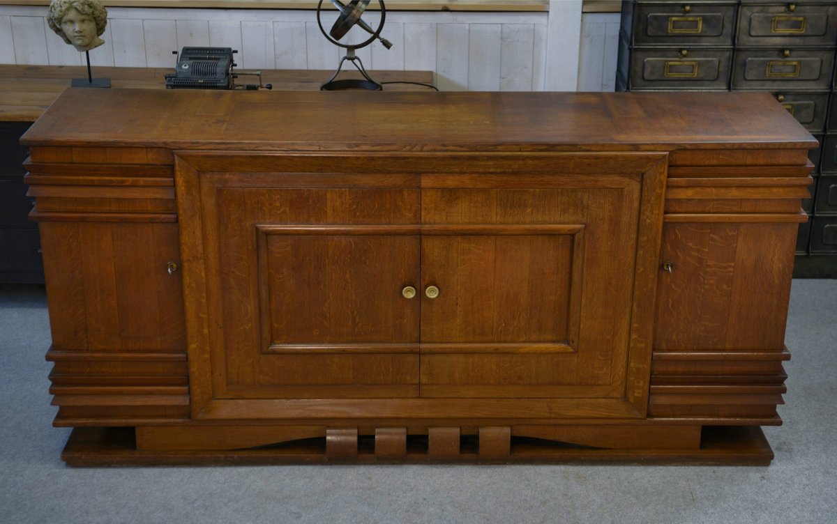 Charles Dudouyt 4-door Solid Oak Sideboard, 1940s-photo-2