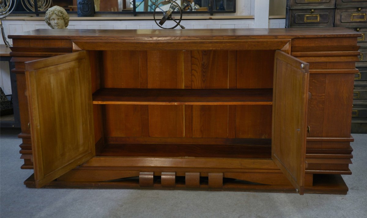 Charles Dudouyt 4-door Solid Oak Sideboard, 1940s-photo-3