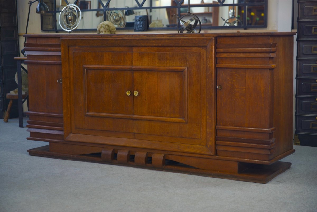 Charles Dudouyt 4-door Solid Oak Sideboard, 1940s-photo-4