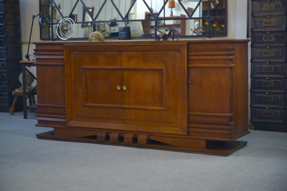 Charles Dudouyt 4-door Solid Oak Sideboard, 1940s