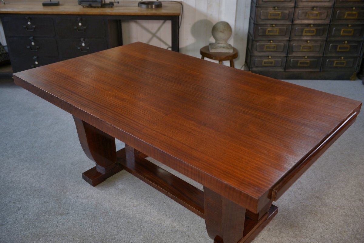 Art Deco Mahogany Veneer Table In The Style Of Jules Leleu, 1930s-photo-4
