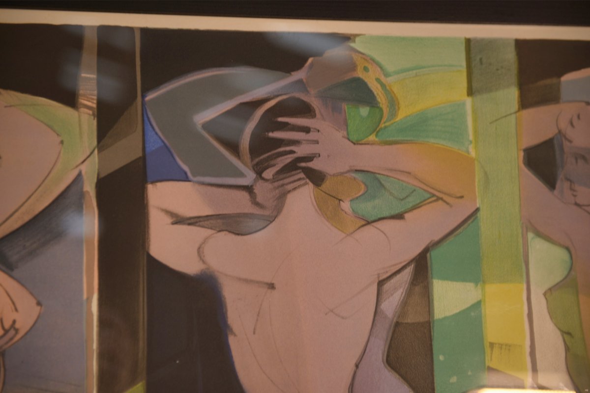 Tableau/lithographie "Trois nus" de Camille Hilaire, épreuve d'artiste numérotée 1940's-photo-4