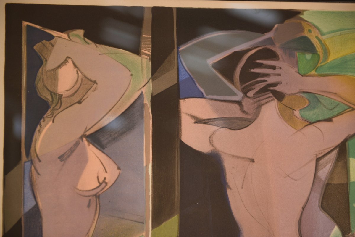 Tableau/lithographie "Trois nus" de Camille Hilaire, épreuve d'artiste numérotée 1940's-photo-5