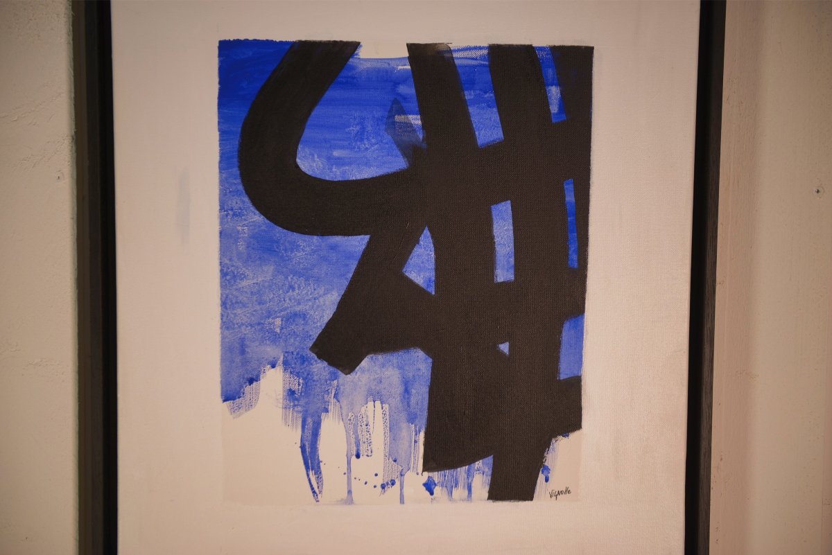 Tableau abstrait "Hommage à Pierre Soulages" par Lucien Vignolle-photo-3