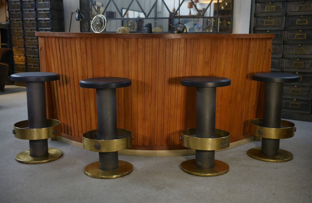Set Of 6 Steel And Brass Stools, 1980s-photo-2
