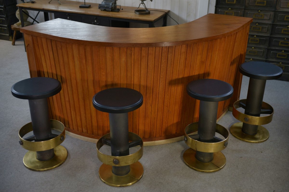 Set Of 6 Steel And Brass Stools, 1980s-photo-2