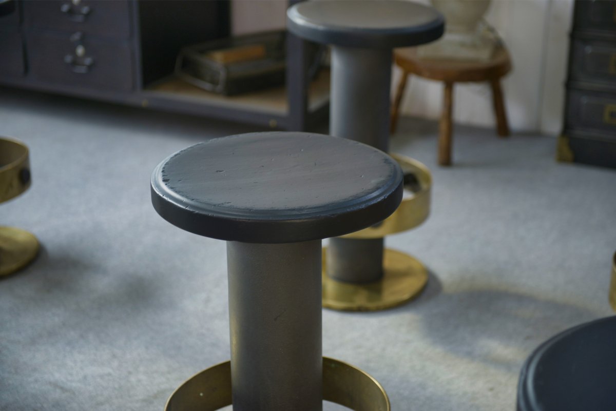 Set Of 6 Steel And Brass Stools, 1980s-photo-4