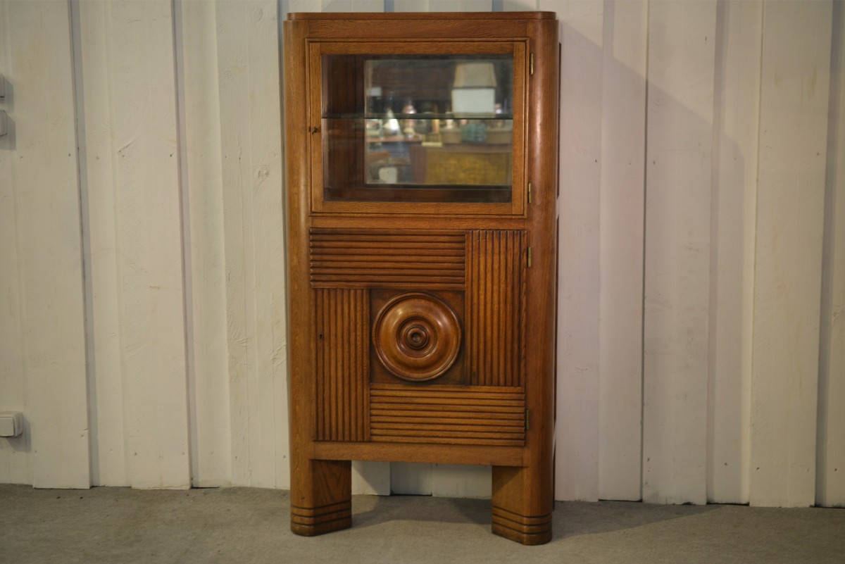 Solid Oak Display Cabinet In The Style Of Charles Dudouyt, 1950s