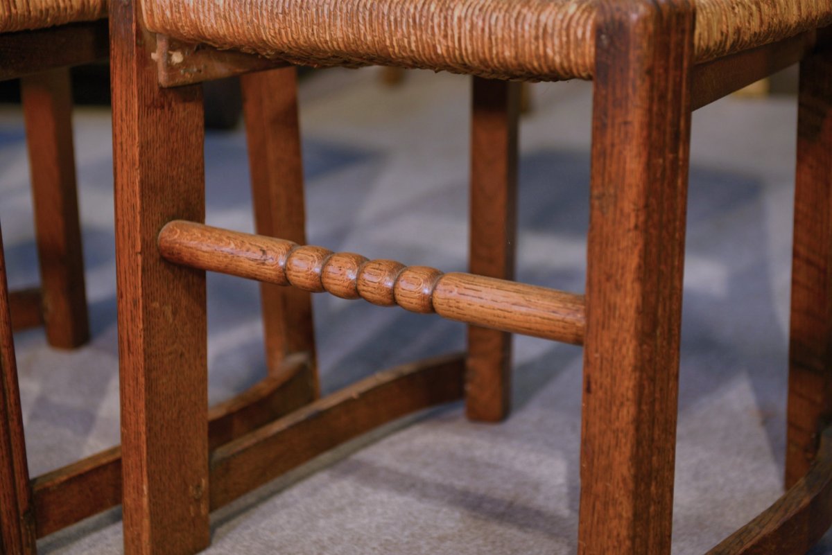 Ensemble de 5 chaises en chêne et jonc dans le goût de Charles Dudouyt 1950's-photo-8