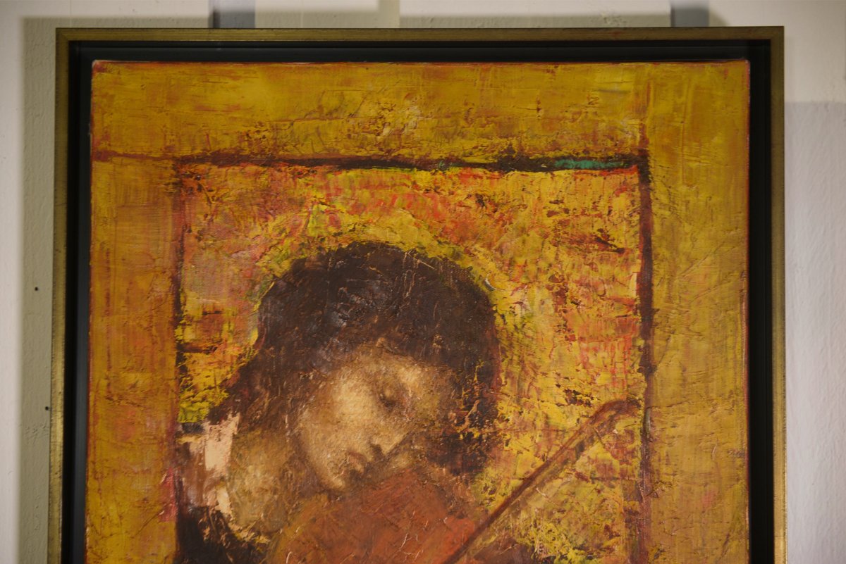 Oil Painting On Canvas "woman With Violin" By Michel Chemin - Partita In D Minor-photo-4