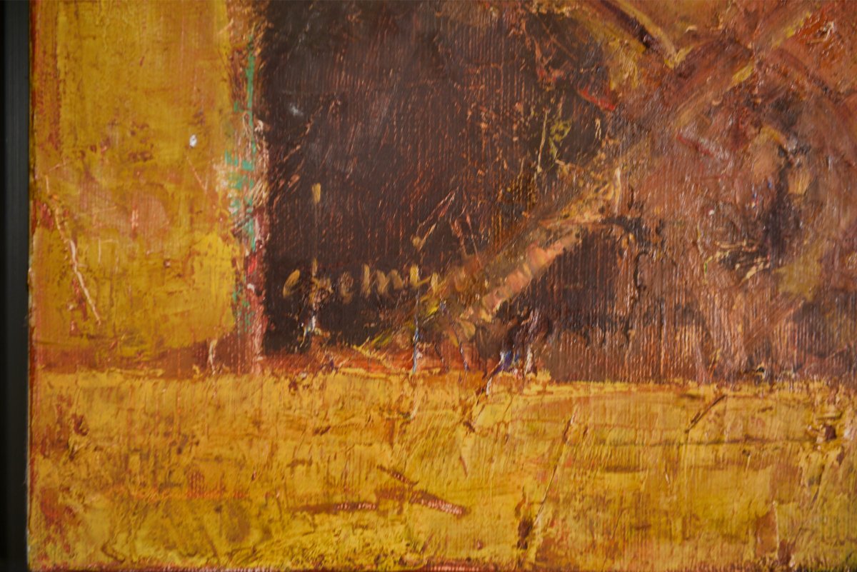 Oil Painting On Canvas "woman With Violin" By Michel Chemin - Partita In D Minor-photo-1