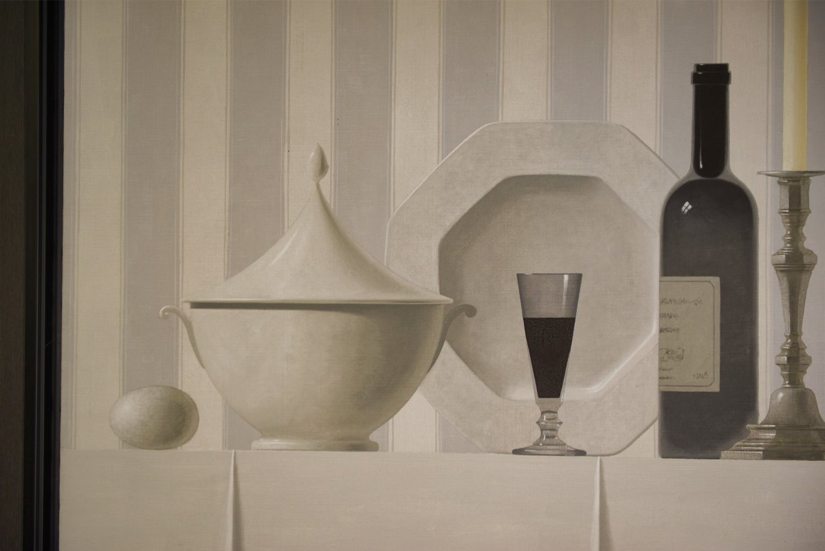 Tableau huile sur toile nature morte Le verre de vin de Nicolas Watine 1980-photo-2