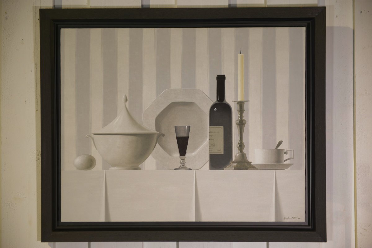 Tableau huile sur toile nature morte Le verre de vin de Nicolas Watine 1980-photo-4