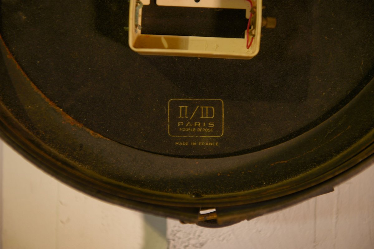 Horloge en cuir noir et laiton par Jacques Adnet 1950's-photo-2