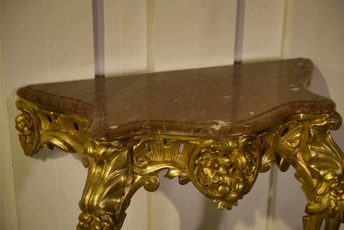 Console en bois doré et marbre XIXème-photo-1