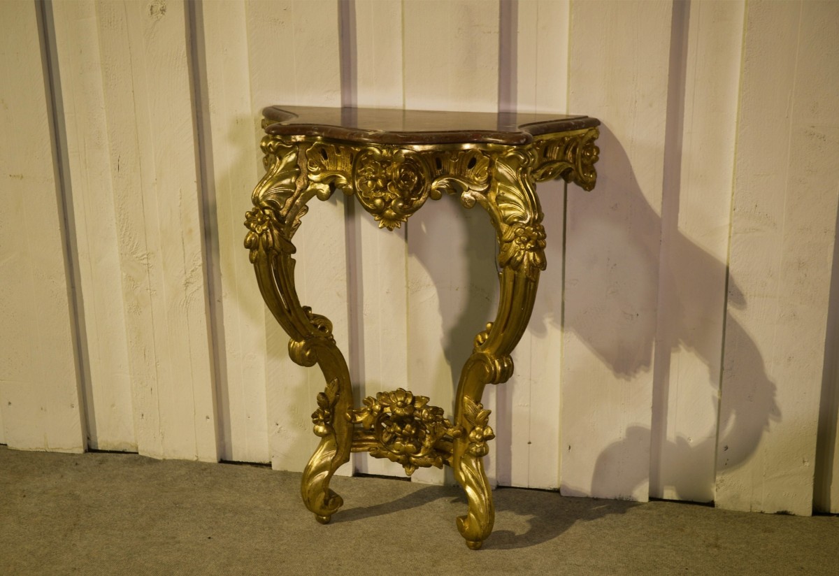 Console en bois doré et marbre XIXème