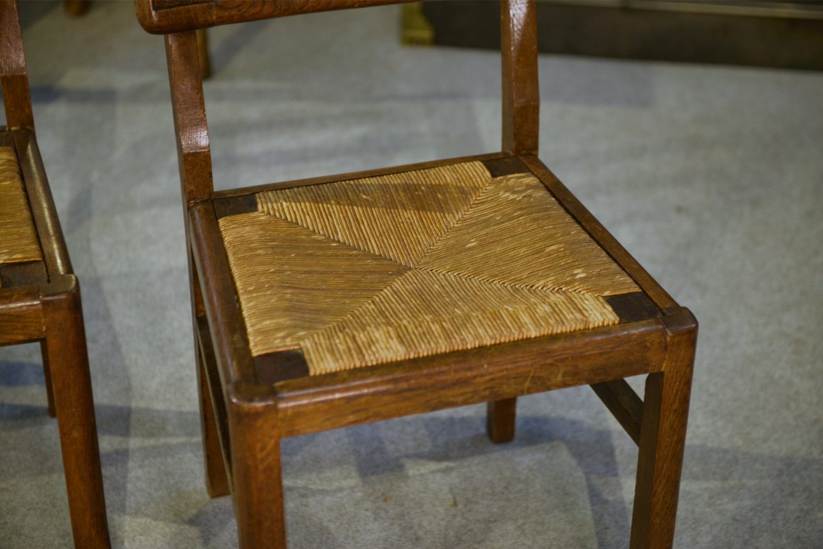Set Of 6 Oak Chairs In The Style Of Pierre Cruège, 1940s-photo-2