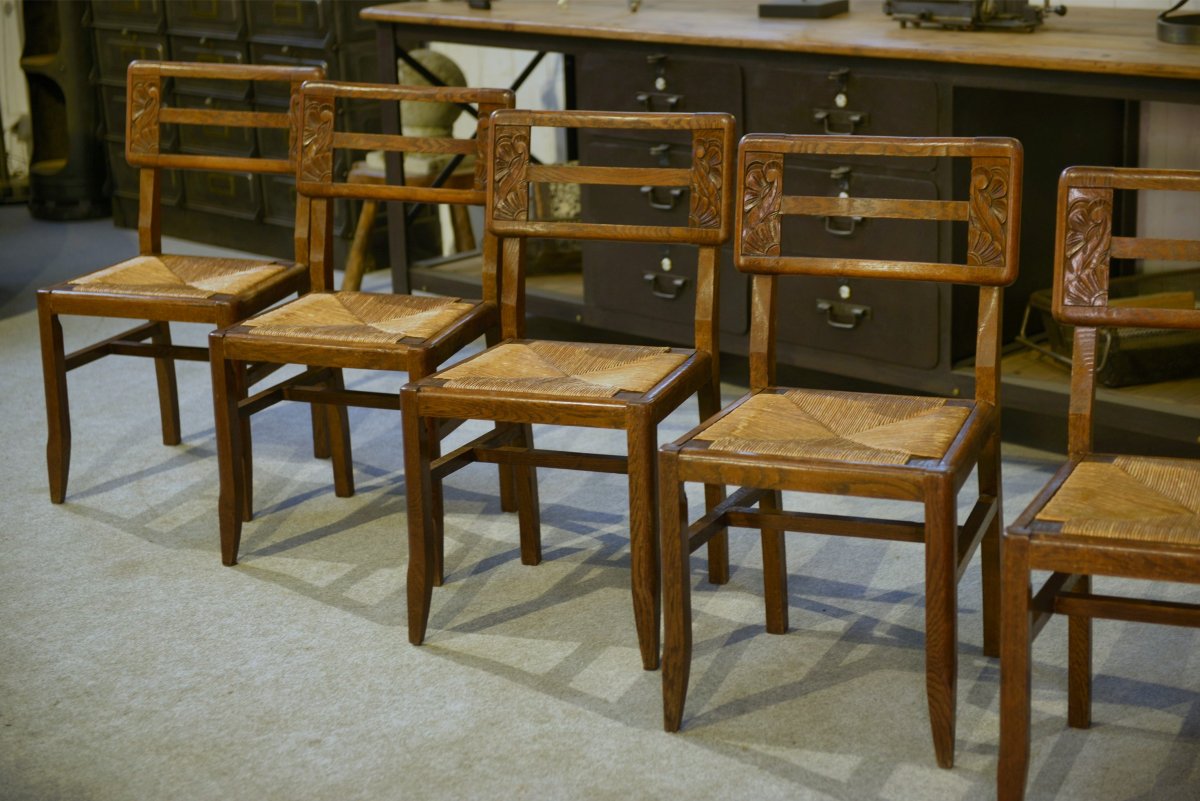Set Of 6 Oak Chairs In The Style Of Pierre Cruège, 1940s-photo-4