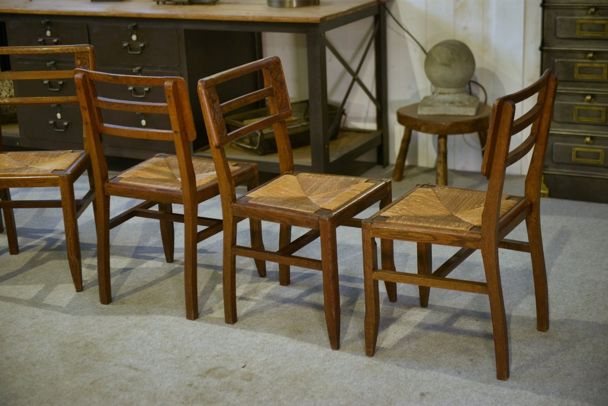 Set Of 6 Oak Chairs In The Style Of Pierre Cruège, 1940s-photo-1