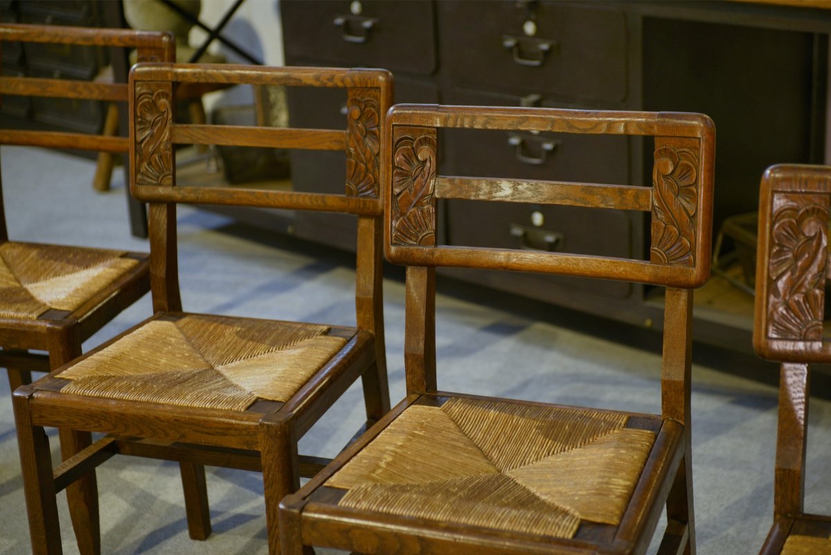 Set Of 6 Oak Chairs In The Style Of Pierre Cruège, 1940s-photo-4