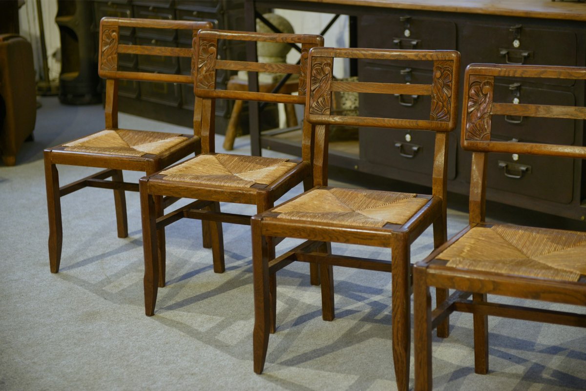 Set Of 6 Oak Chairs In The Style Of Pierre Cruège, 1940s-photo-5
