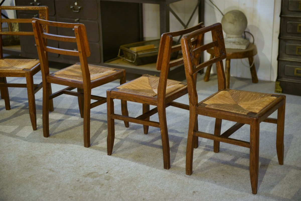 Set Of 6 Oak Chairs In The Style Of Pierre Cruège, 1940s-photo-6