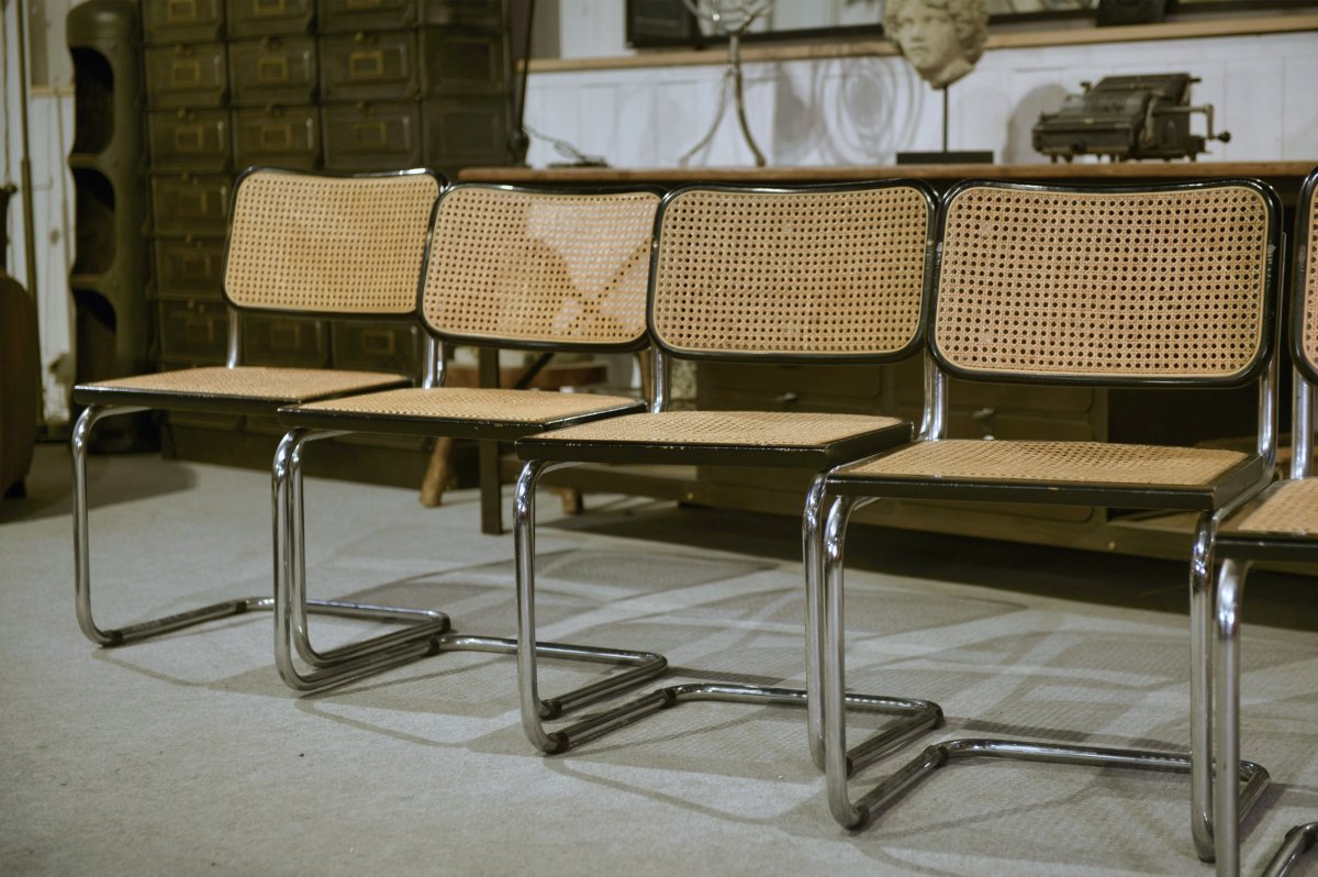 Set Of 6 Cesca B32 Chairs By Marcel Breuer 1970's-photo-8