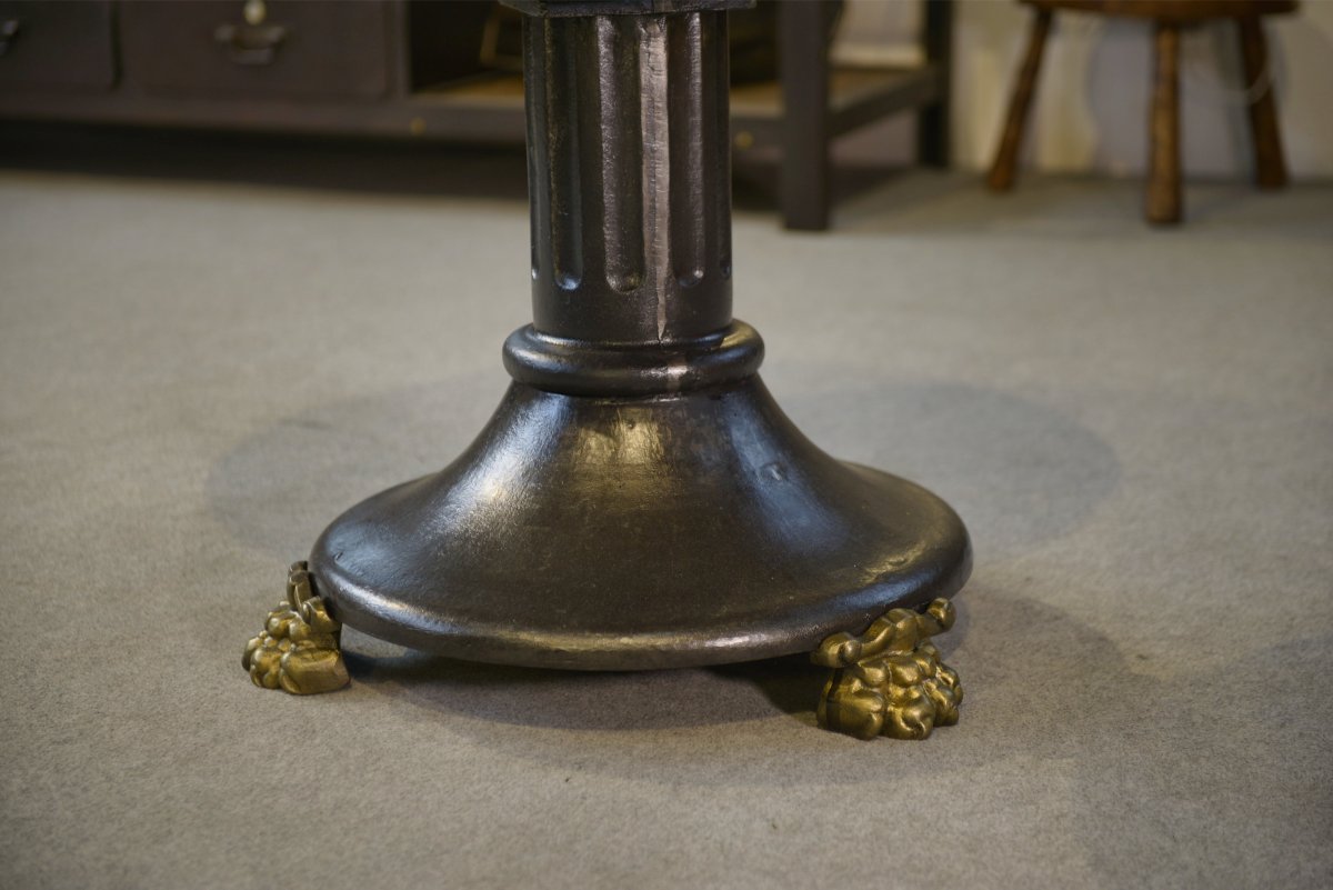 Table basse en fonte et verre églomisé néo-classique 1940's-photo-3