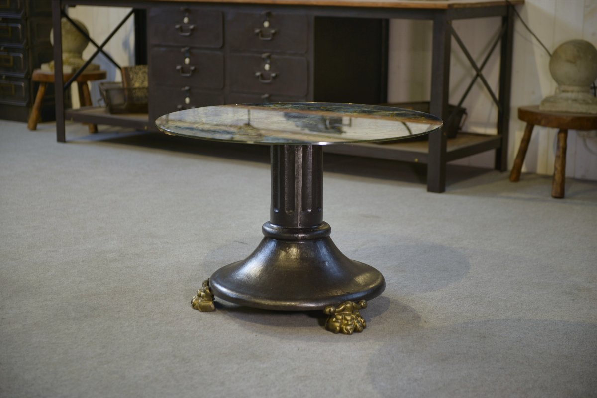 Table basse en fonte et verre églomisé néo-classique 1940's-photo-2