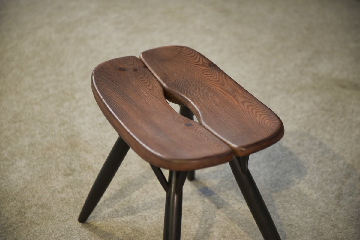 Paire de tabourets Pirkka par Ilmari Tapiovaara pour Laukaan Puu (première édition, estampillé)-photo-3
