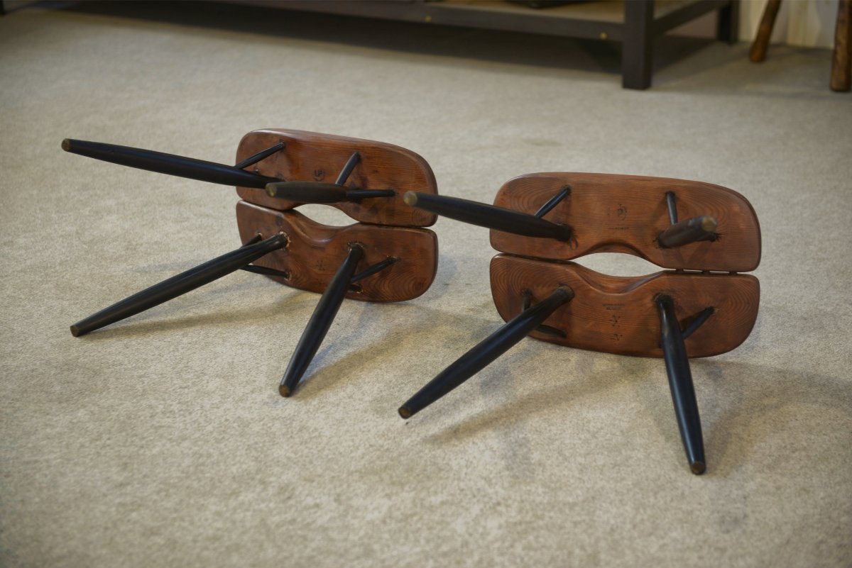 Paire de tabourets Pirkka par Ilmari Tapiovaara pour Laukaan Puu (première édition, estampillé)-photo-7