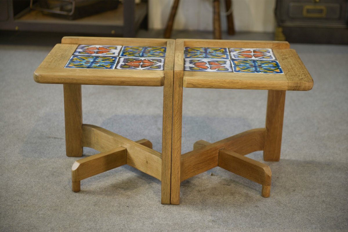 Pair Of Bedside/side Tables By Guillerme And Chambron And Ceramic By Danikowski, 1950s-photo-3