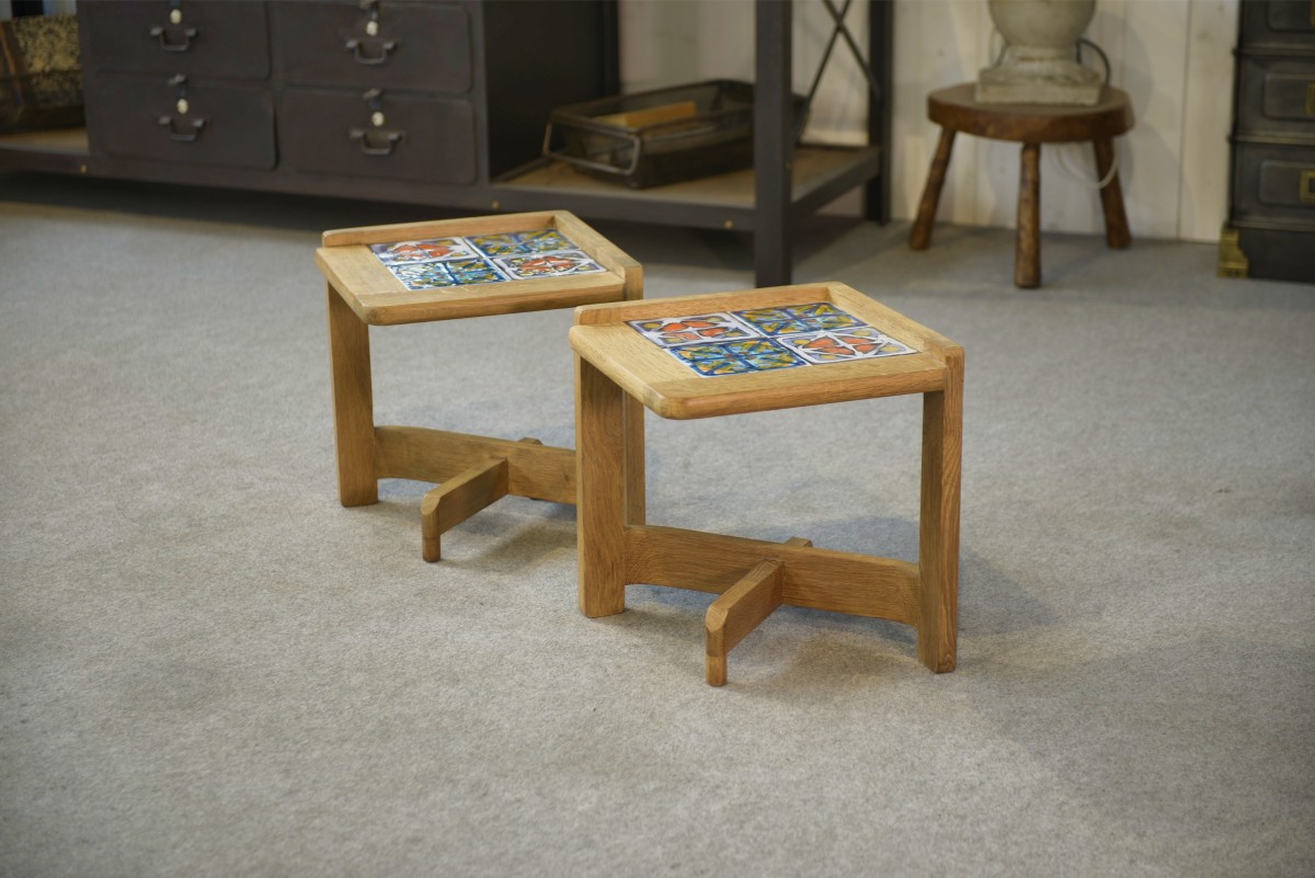 Pair Of Bedside/side Tables By Guillerme And Chambron And Ceramic By Danikowski, 1950s
