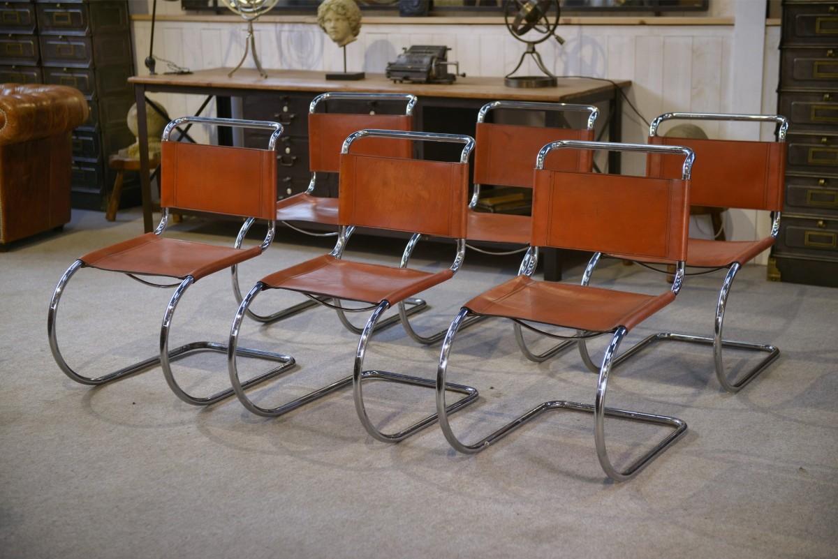 Set Of 6 Bauhaus Design Chairs Mr10 By Ludwig Mies Van Der Rohe, 1970s