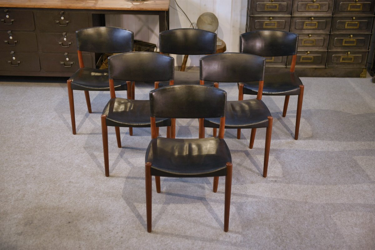 Ensemble de 6 chaises Ejner Larsen et A. Bender Madsen pour Willy Beck design scandinave-photo-3