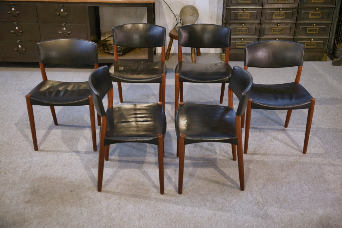 Ensemble de 6 chaises Ejner Larsen et A. Bender Madsen pour Willy Beck design scandinave-photo-2