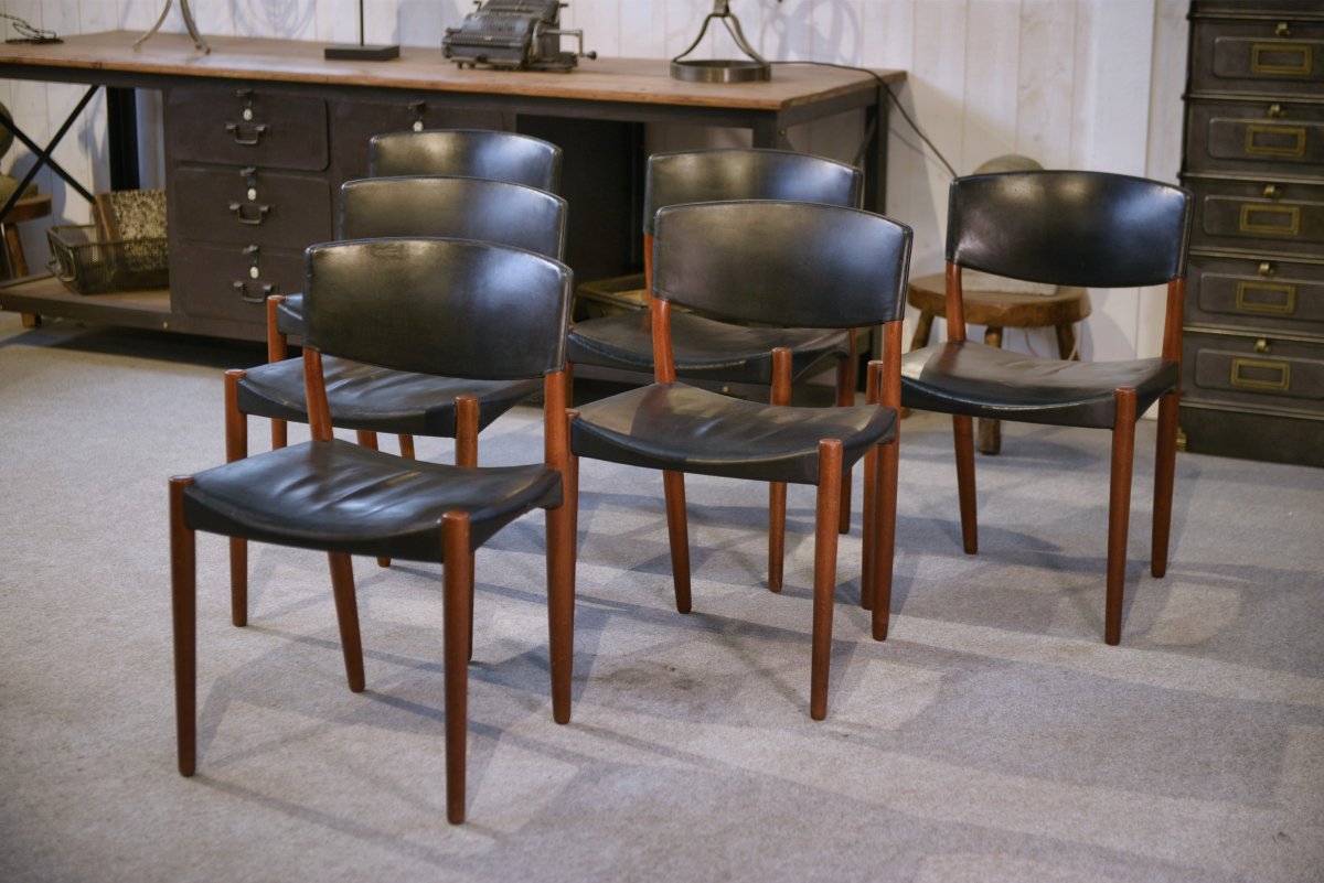 Ensemble de 6 chaises Ejner Larsen et A. Bender Madsen pour Willy Beck design scandinave-photo-4