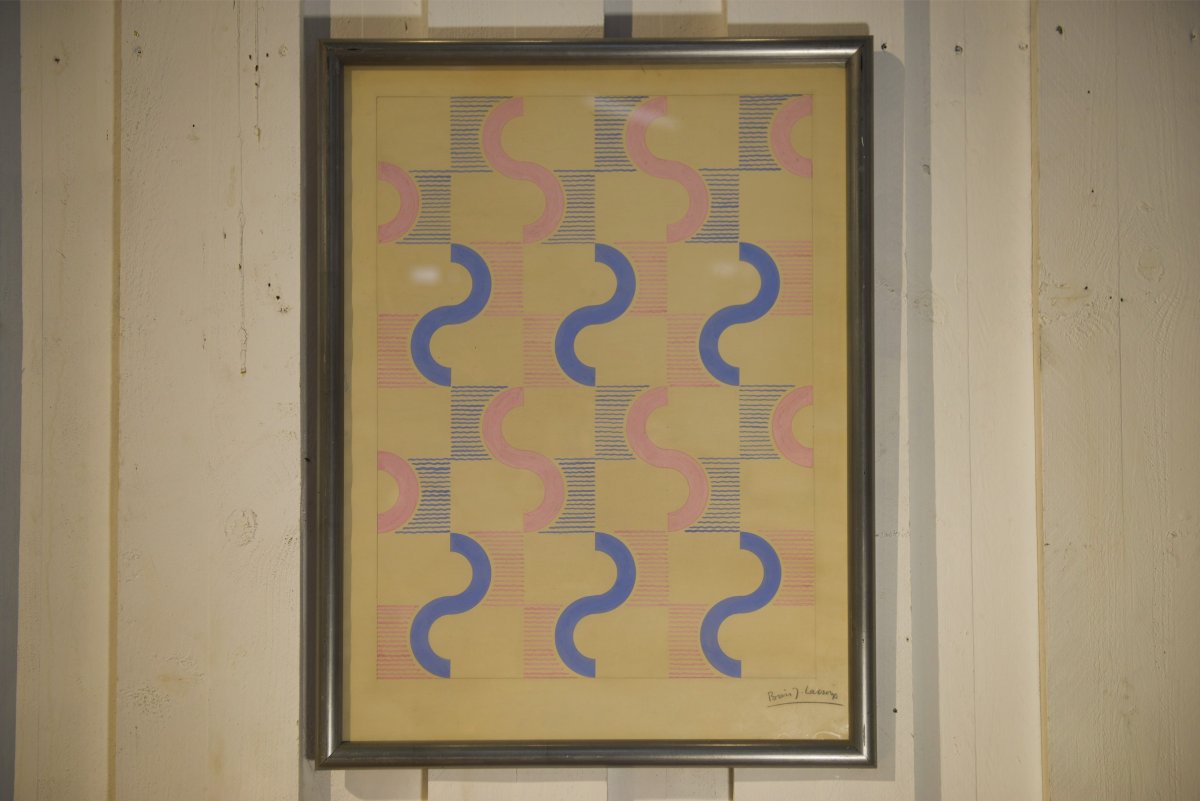 Gouache sur papier œuvre originale unique moderniste par Jean Boris Lacroix 1940's-photo-2