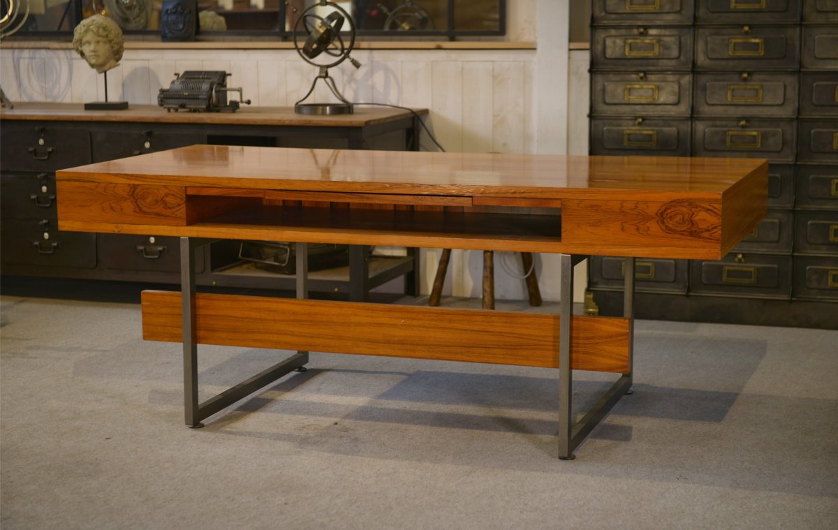 Bureau de ministre en palissandre par Claude Gaillard et Henri Lesetre pour Ligne Roset 1970's-photo-3
