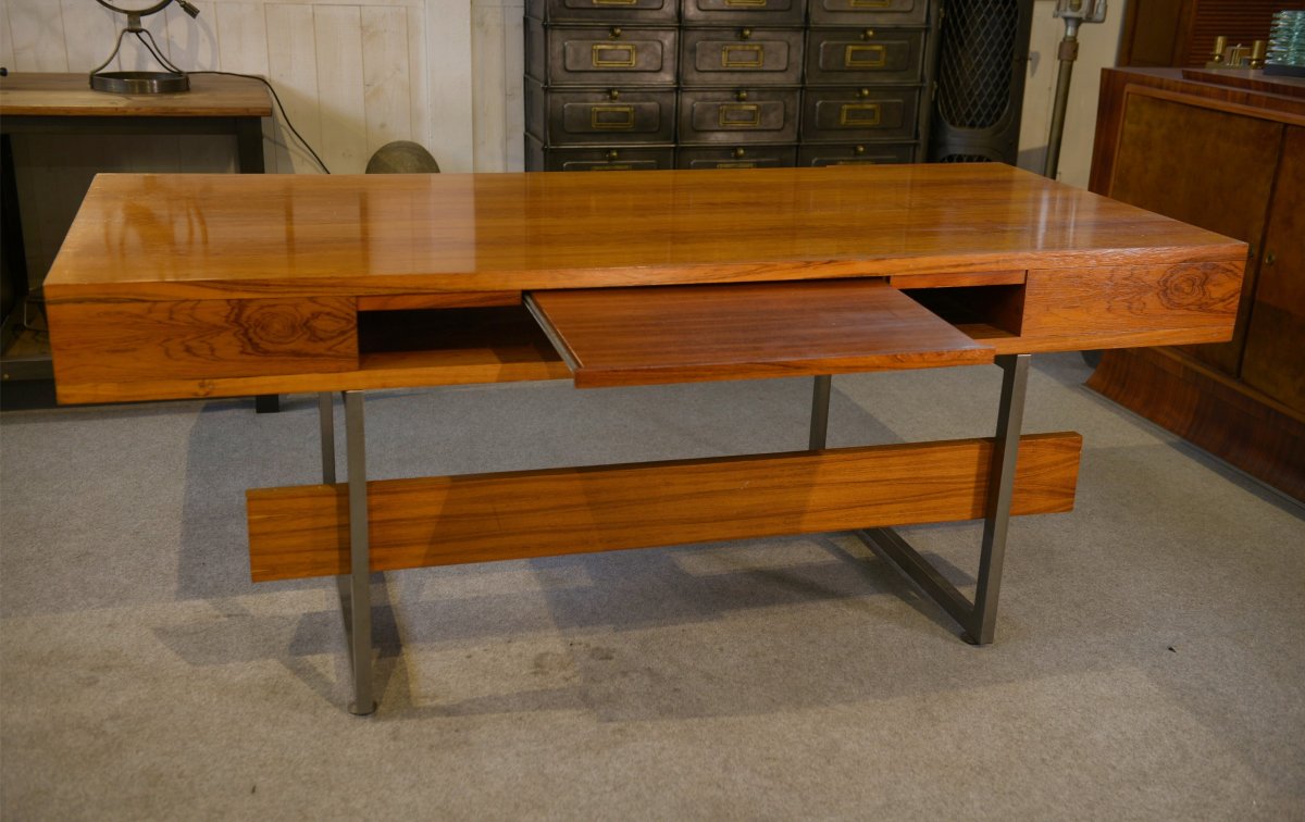 Bureau de ministre en palissandre par Claude Gaillard et Henri Lesetre pour Ligne Roset 1970's-photo-4