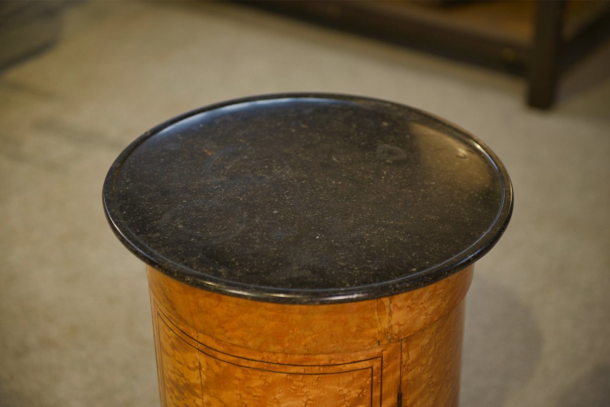 Guéridon empire en érable moucheté plateau en pierre bleue XIXème-photo-3