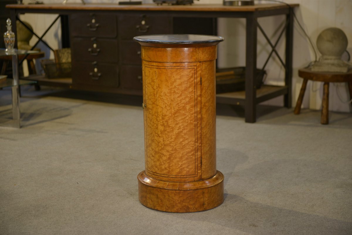 Guéridon empire en érable moucheté plateau en pierre bleue XIXème-photo-4