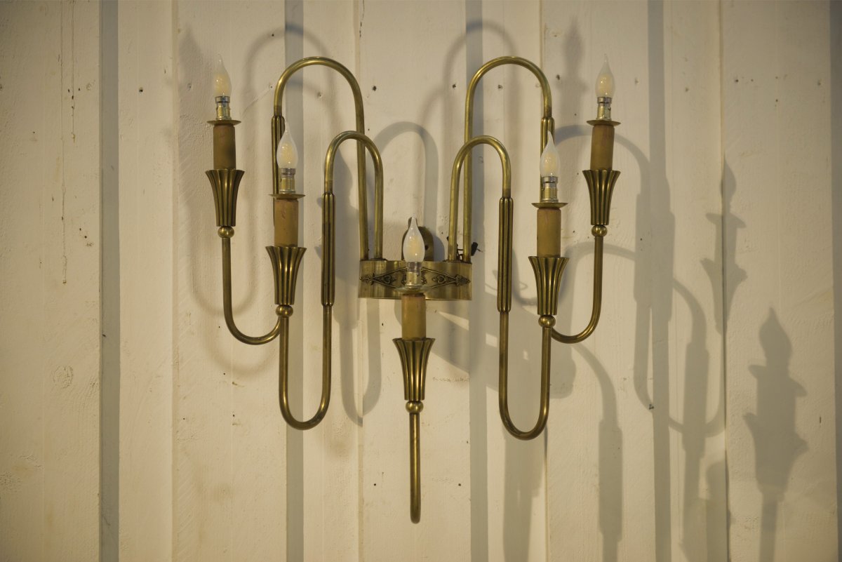 Monumental Bronze Wall Sconce With 5 Arms, Neoclassical Art Deco Style, 1940s-photo-3