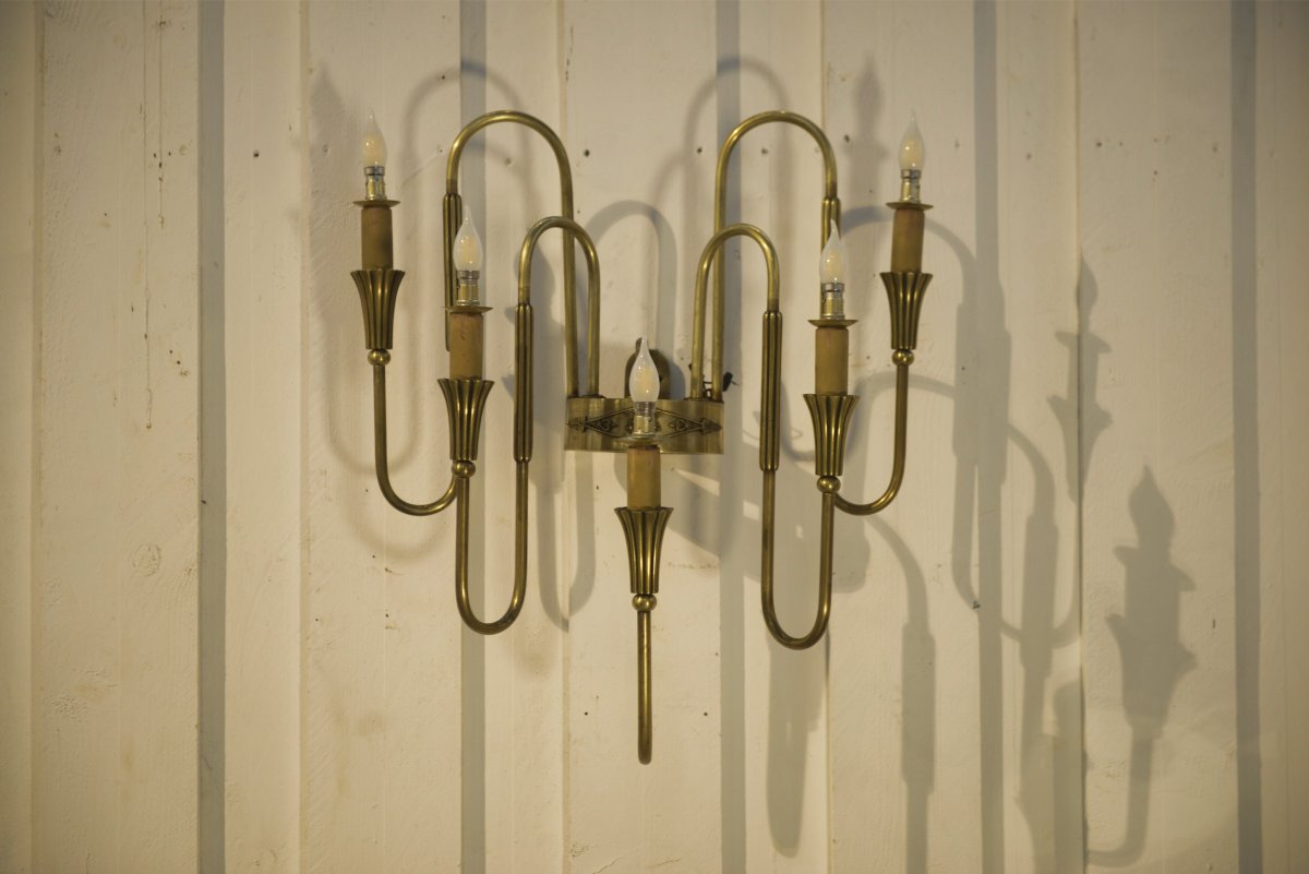 Monumental Bronze Wall Sconce With 5 Arms, Neoclassical Art Deco Style, 1940s-photo-2