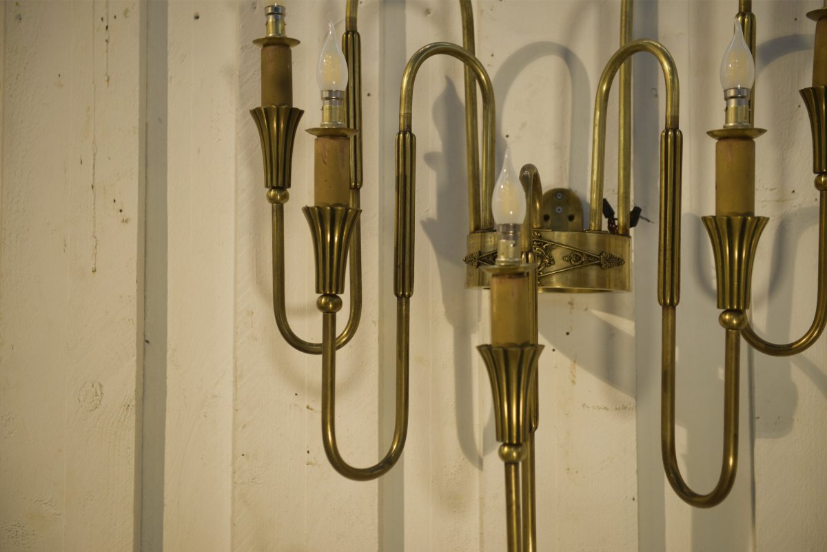 Monumental Bronze Wall Sconce With 5 Arms, Neoclassical Art Deco Style, 1940s-photo-3