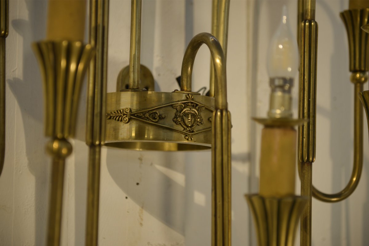 Monumental Bronze Wall Sconce With 5 Arms, Neoclassical Art Deco Style, 1940s-photo-4