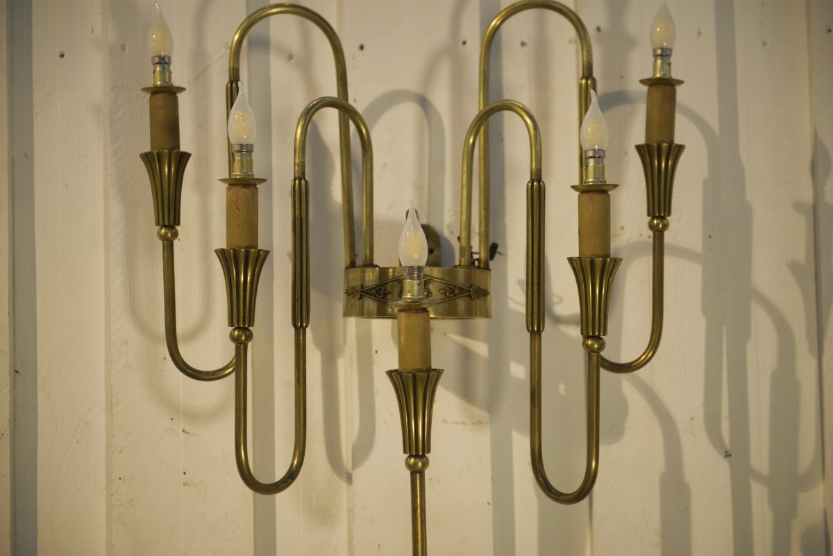 Monumental Bronze Wall Sconce With 5 Arms, Neoclassical Art Deco Style, 1940s-photo-5