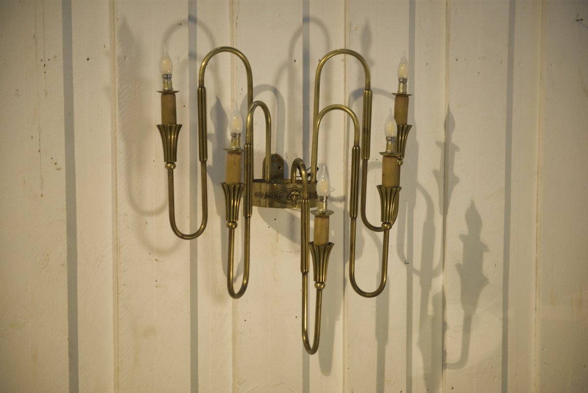 Monumental Bronze Wall Sconce With 5 Arms, Neoclassical Art Deco Style, 1940s-photo-6