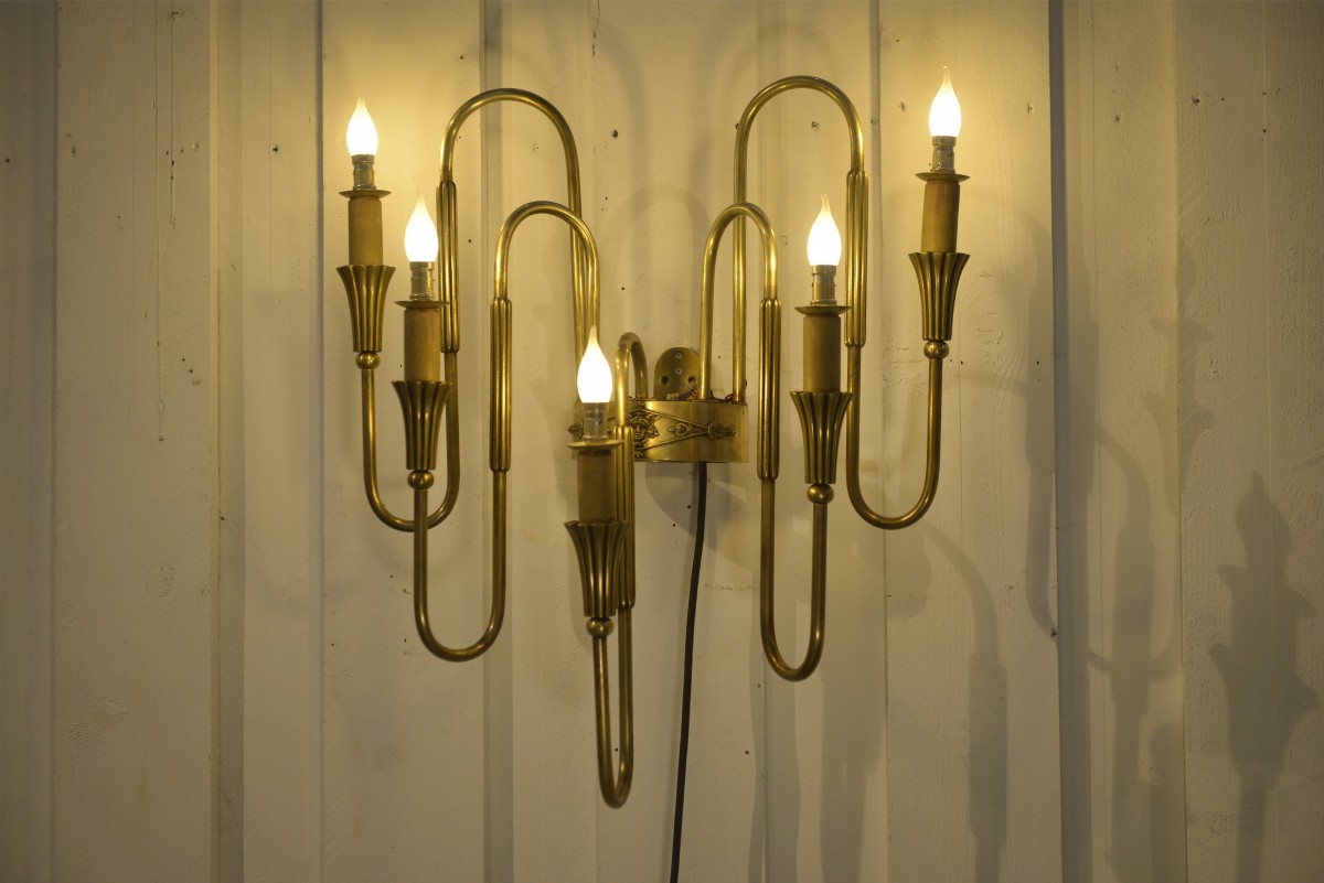 Monumental Bronze Wall Sconce With 5 Arms, Neoclassical Art Deco Style, 1940s