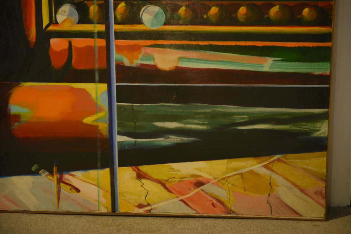 Impressive Oil On Canvas By Roberto Platé "framed Studio Corner" 1970s-photo-2